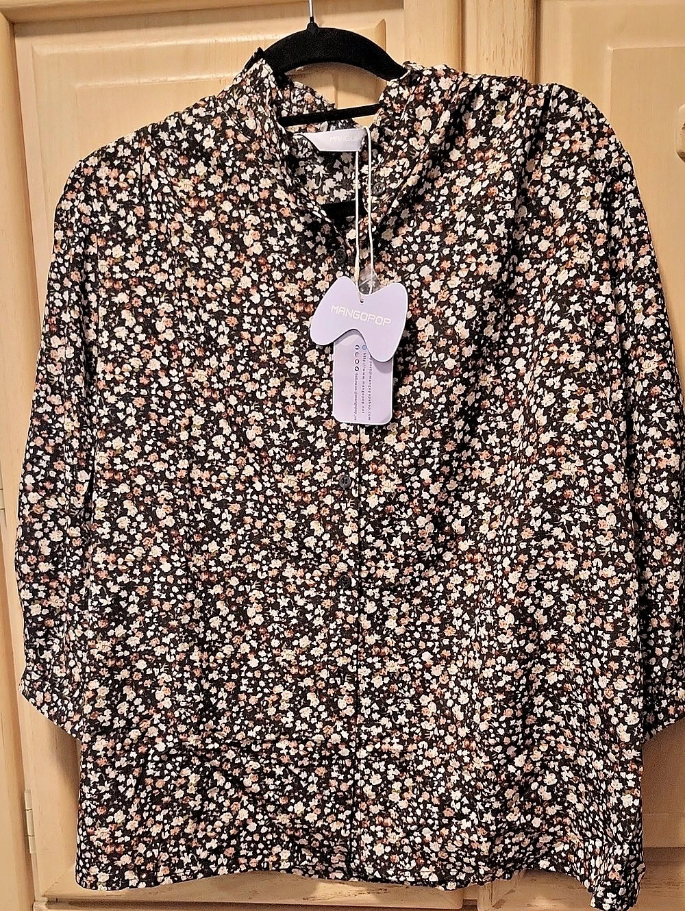 MANGOPPOP Floral Blouse in Brown & Beige NWT